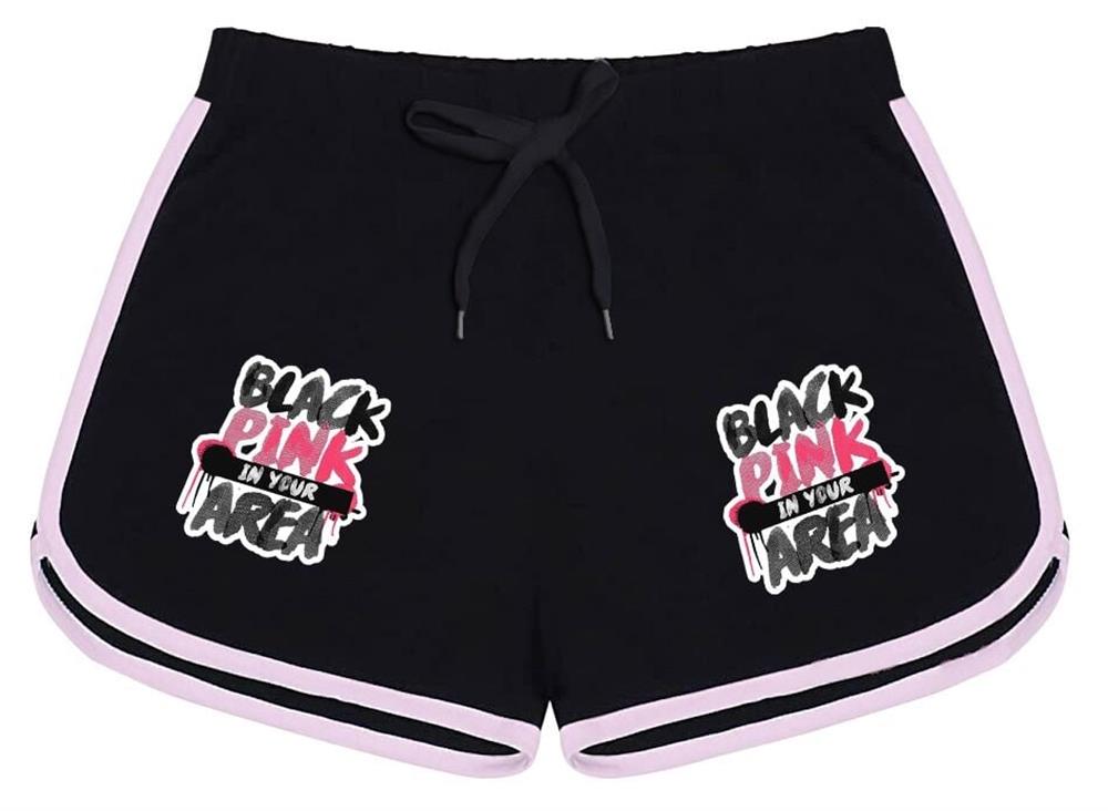Blackpink Area Baskılı Siyah Pembe Detaylı Kız Çocuk Şort