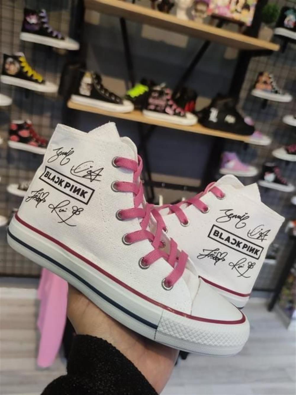BlackPink Baskılı Beyaz Bilekli Unisex Günlük Spor Ayakkabı Sneakers