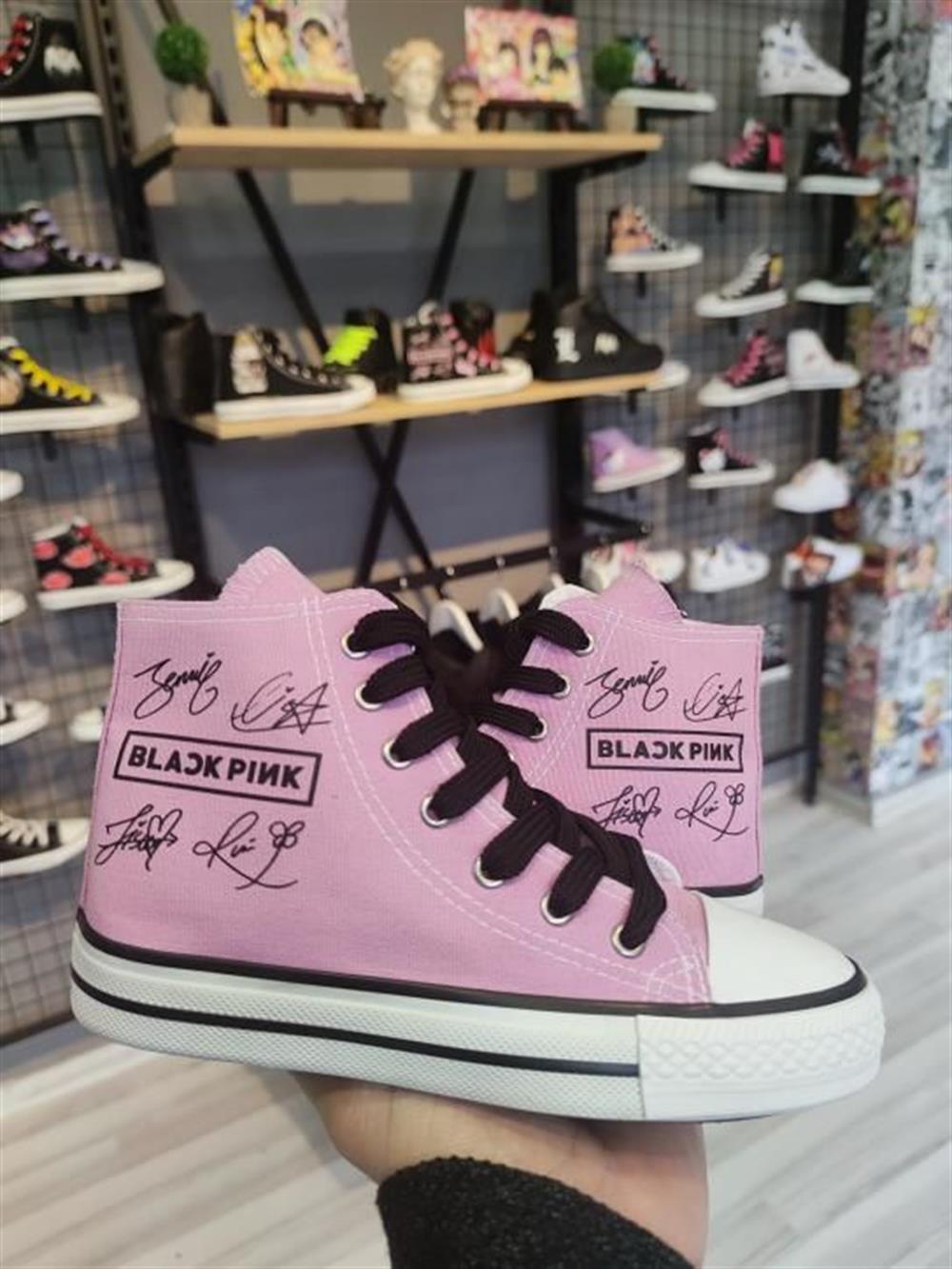 BlackPink Baskılı Pembe Bilekli Unisex Günlük Spor Ayakkabı Sneakers
