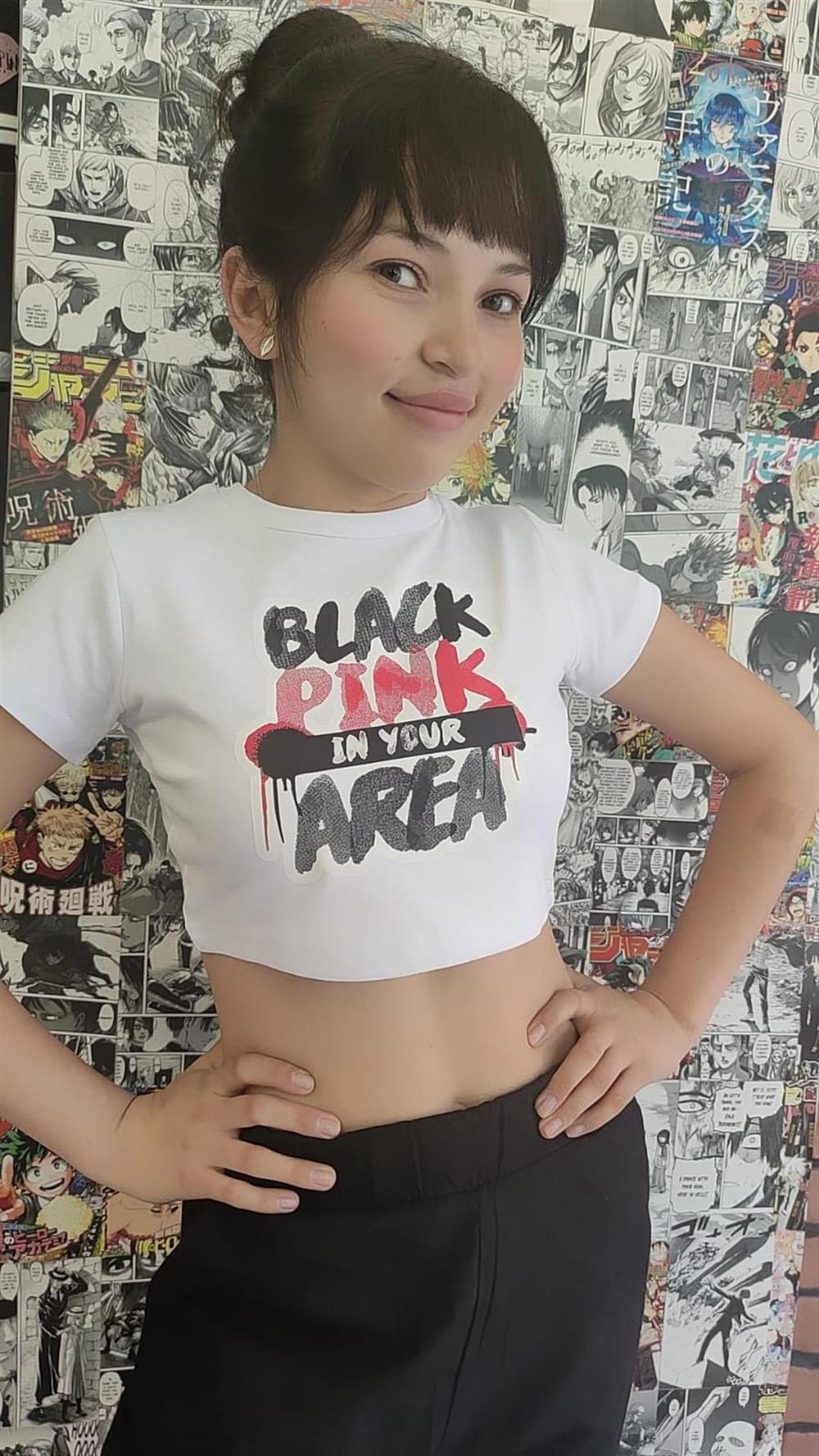 Blackpink Crop Tshirt Blackpink Area Baskılı Dar Kalıp Beyaz Crop Tişört