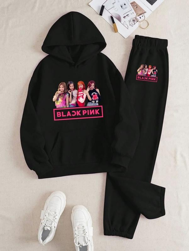 Blackpink Fotoğraf Baskılı Kapüşonlu Üst Eşofman Takım 