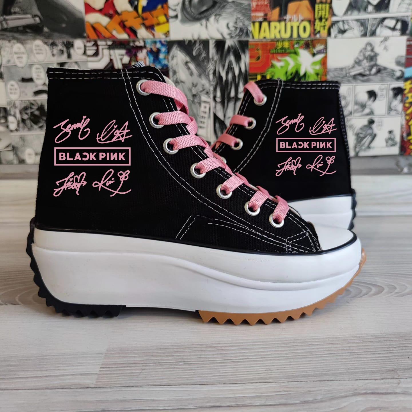 Blackpink İmza Baskılı Kalın Tırtıklı Taban Spor Ayakkabı Sneaker