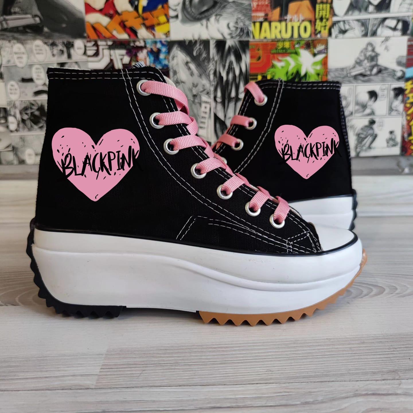 Blackpink Kalp Baskılı Kalın Tırtıklı Taban Spor Ayakkabı Sneaker