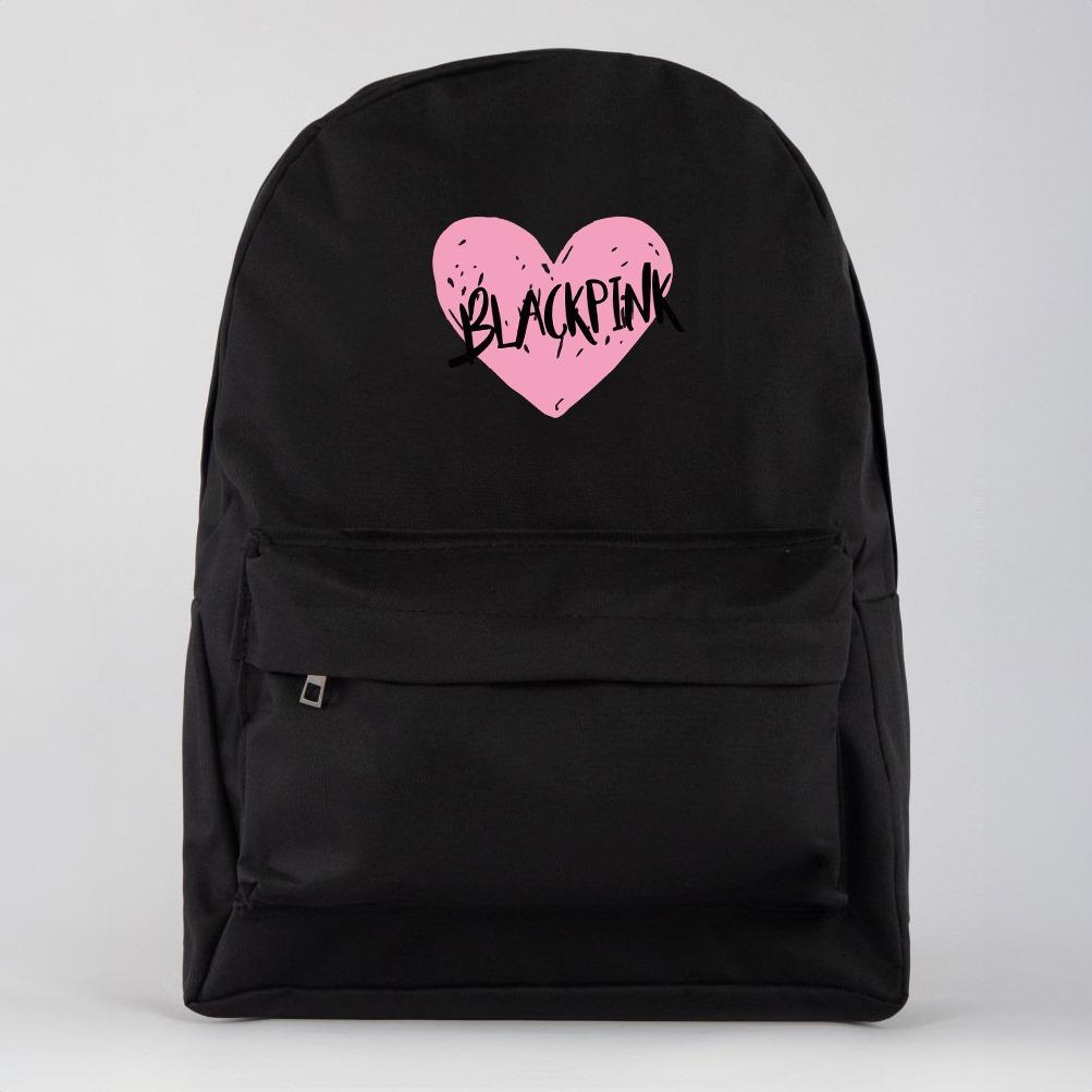 Blackpink Kalp Baskılı Siyah Sırt Okul Çantası