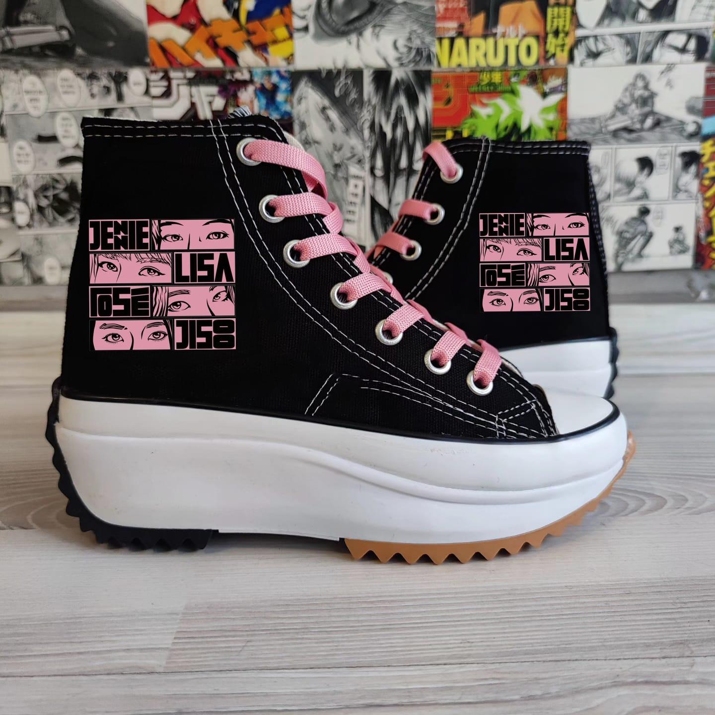 Blackpink Kare Baskılı Kalın Tırtıklı Taban Spor Ayakkabı Sneaker