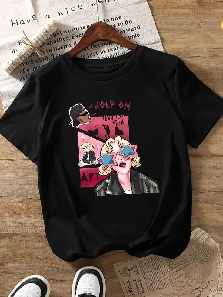 Blackpink Rose Apt Hold On Baskılı Siyah Tişört T-shirt 