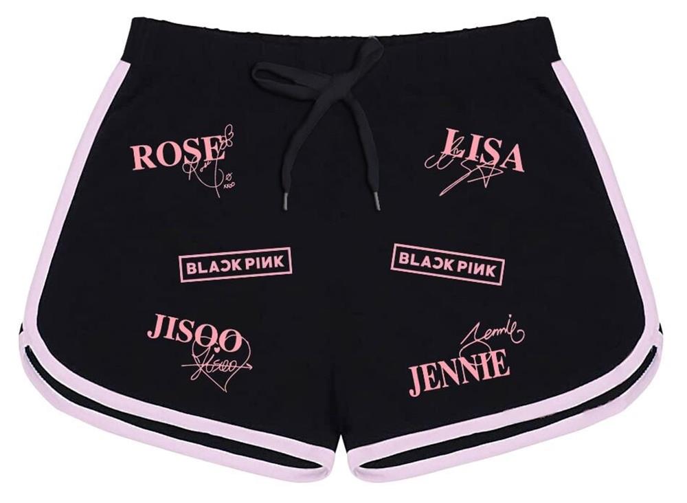 Blackpink Üye İsim Baskılı Siyah Pembe Detaylı Kız Çocuk Şort