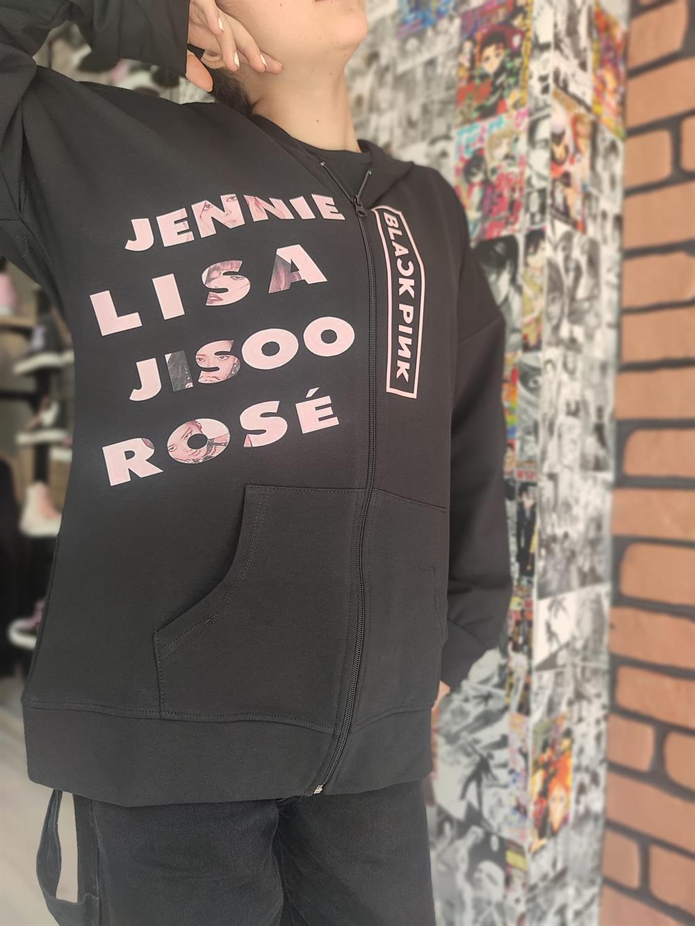 Blackpink Üye İsimleri Ön Baskı Fermuarlı Sweatshirt