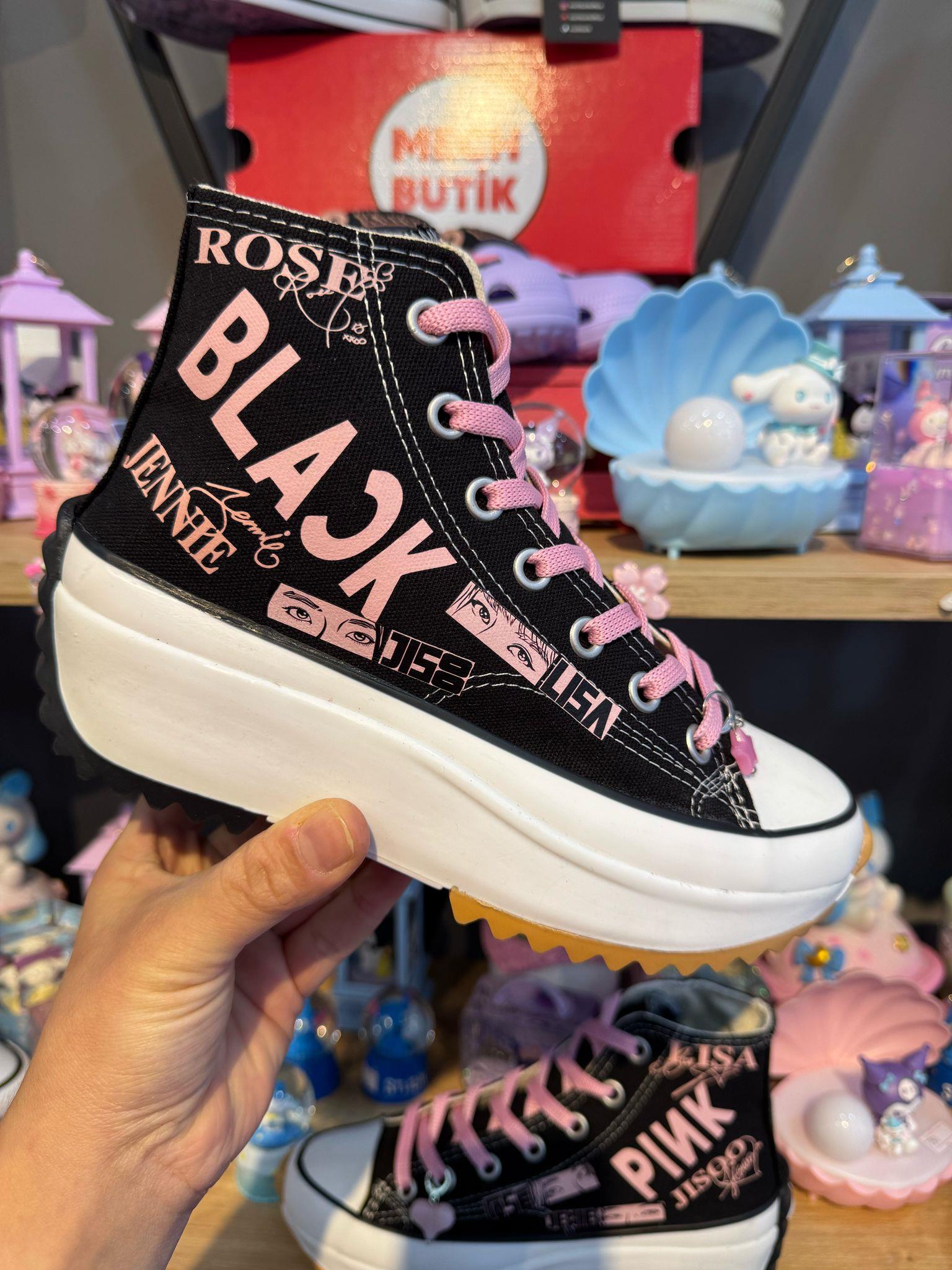 Blackpink Yazılı Ve Mix Üye Baskılı Kalın Tırtıklı Taban Spor Ayakkabı Sneaker