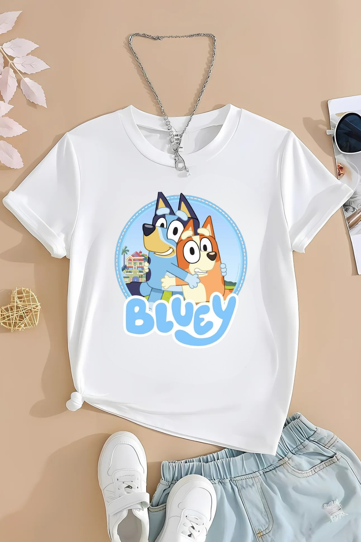 Bluey Baskılı Beyaz Unisex Tişört