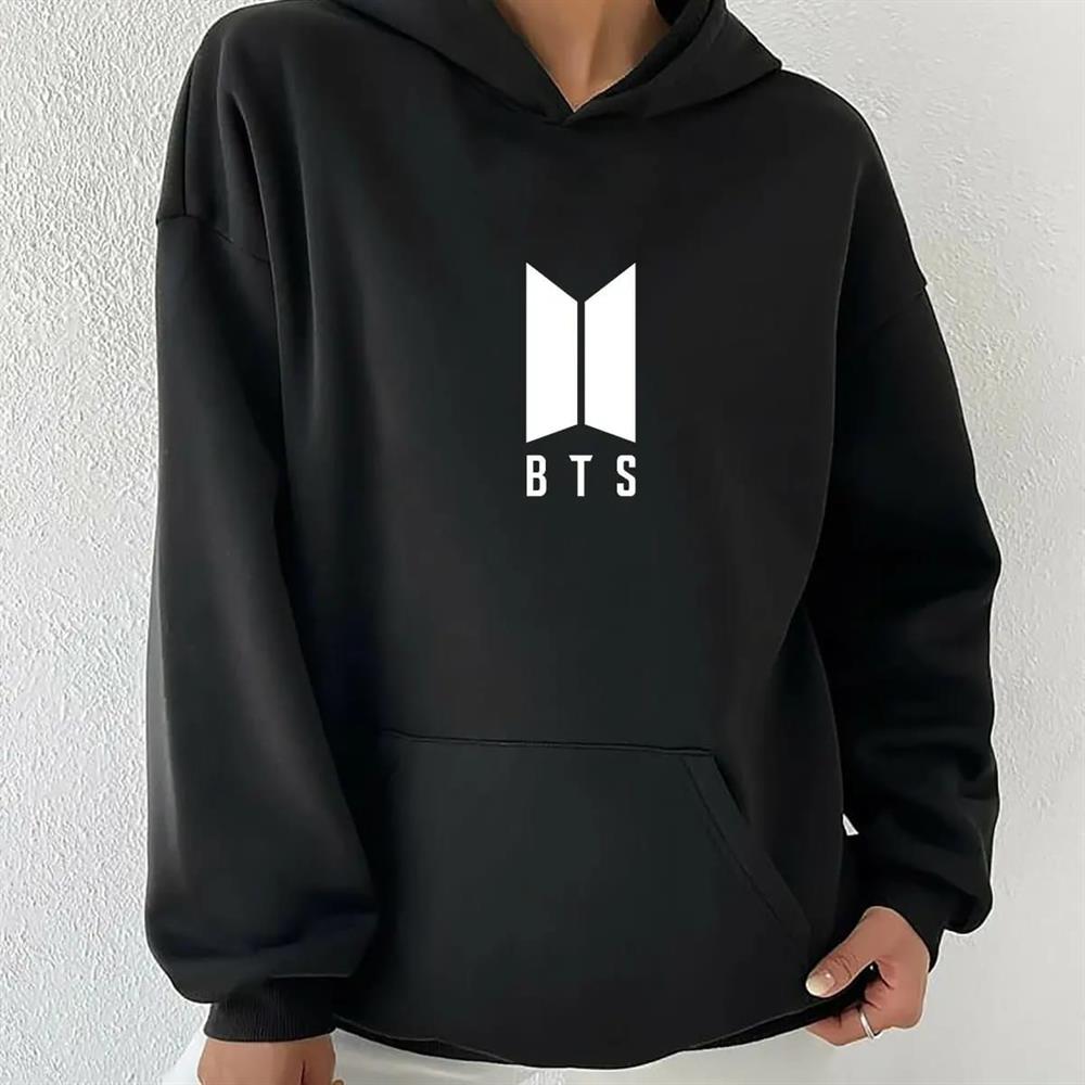 Bts Baskılı Siyah Sweatshirt Hoodie