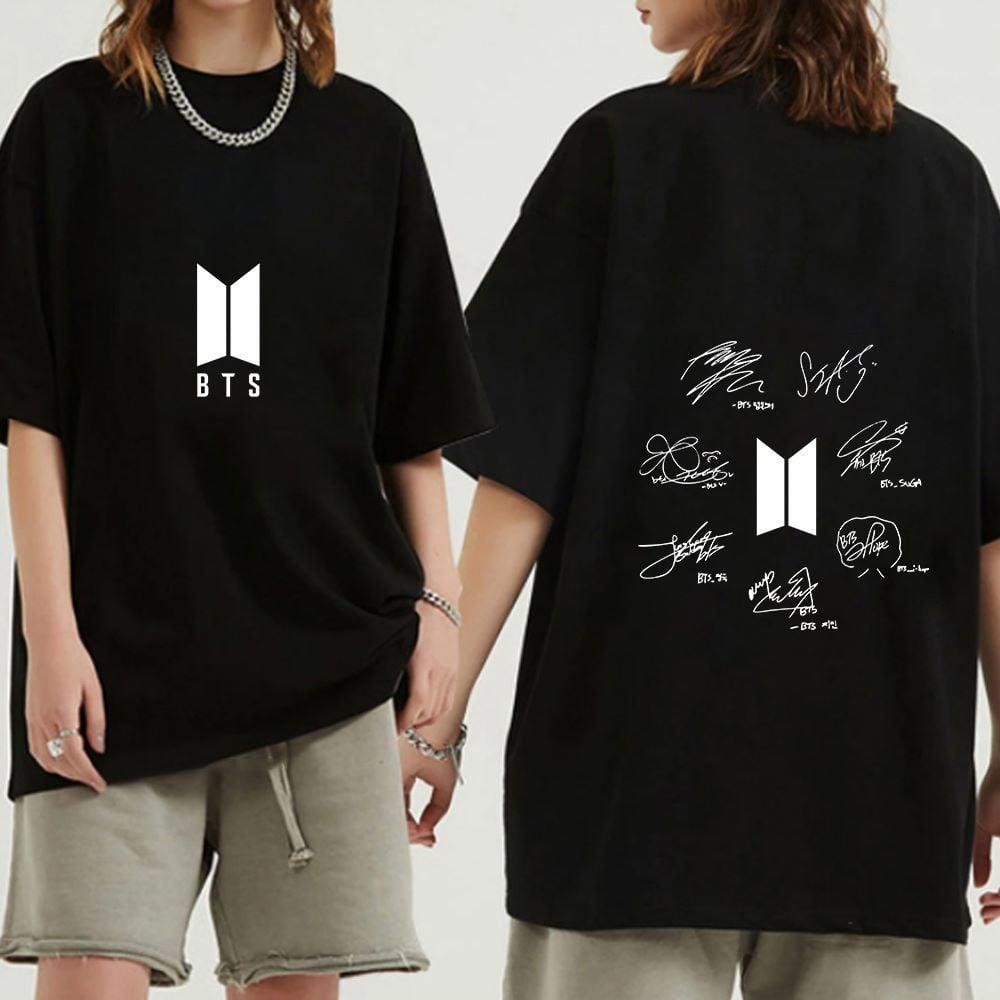 Bts İmza Baskılı Siyah T-shirt