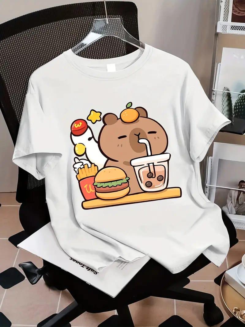 CapyBara Çocuk Menüsü Baskılı Beyaz Tişört 