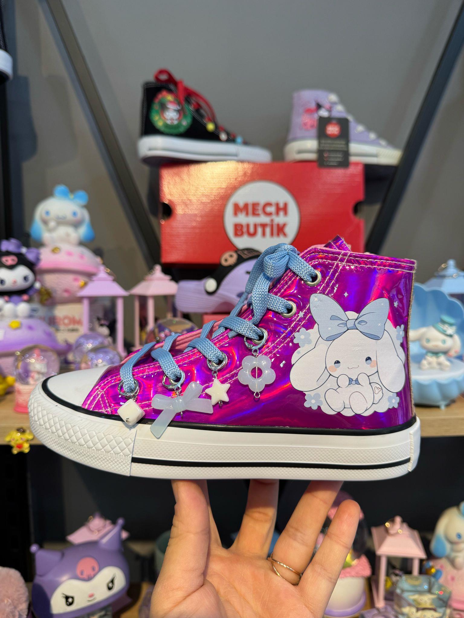 Cinnamoroll Azd Baskılı Pembe Hologram Boncuk Süslemeli Fermuarlı Ayakkabı
