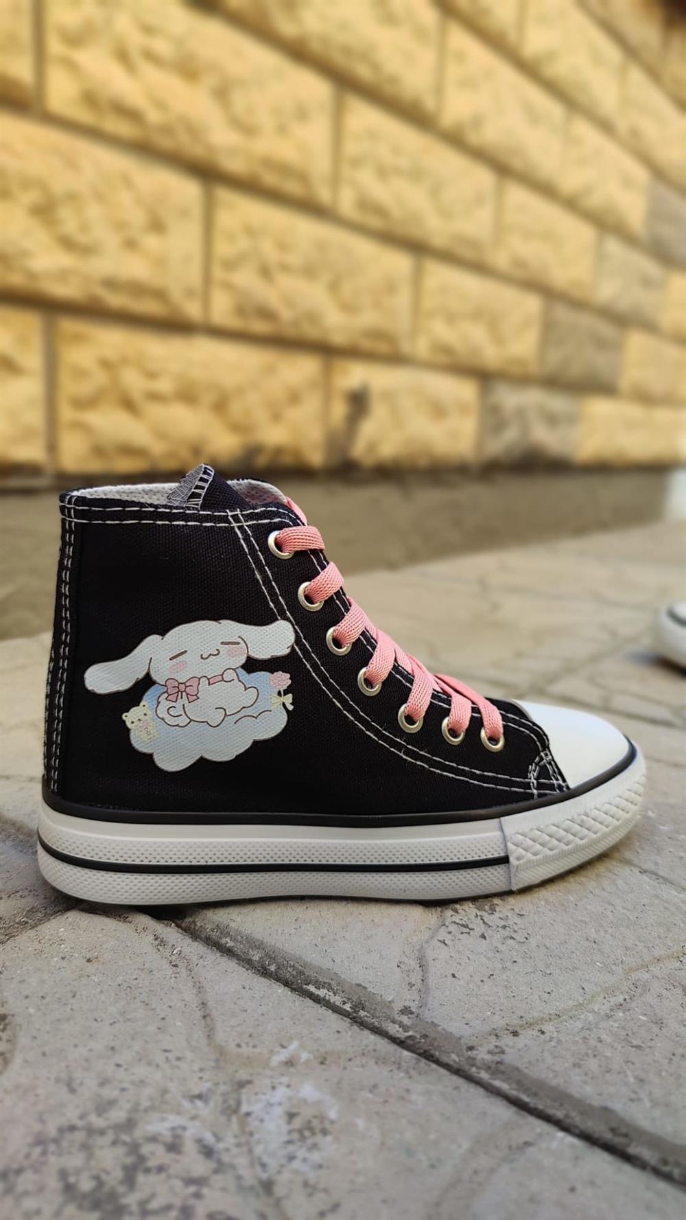 Cinnamoroll baskılı siyah kız çocuk Convers Modeli spor ayakkabı