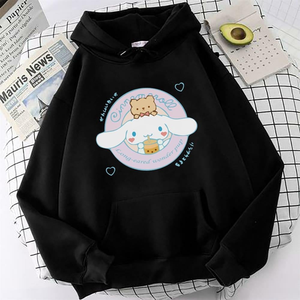 Cinnamoroll Baskılı Siyah Sweatshirt Hoodie 
