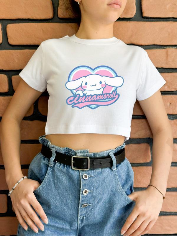 Cinnamoroll Kalp Baskılı Beyaz  Crop 