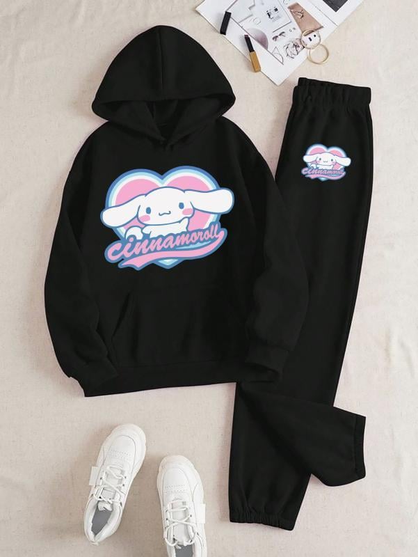Cinnamoroll Kalp Baskılı Kapüşonlu Üst Eşofman Takım 