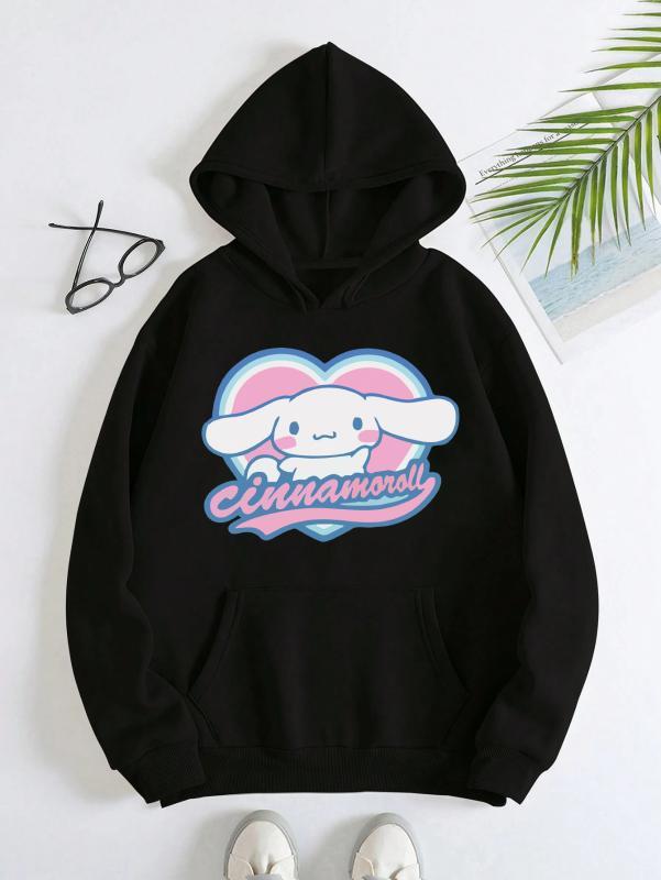 Cinnamoroll Kalp Baskılı  Kız Çocuk siyah Sweatshirt