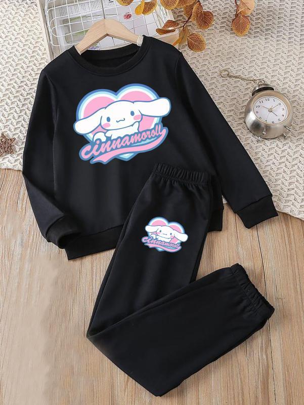 Cinnamoroll Kalp Baskılı Siyah  Kışlık Kalın Kumaş Eşofman Takım