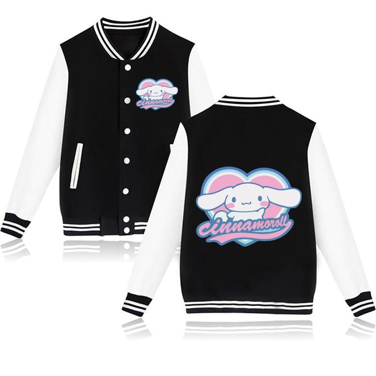 Cinnamoroll Kalp Baskılı Siyah Kolej Ceket Kolej Mont