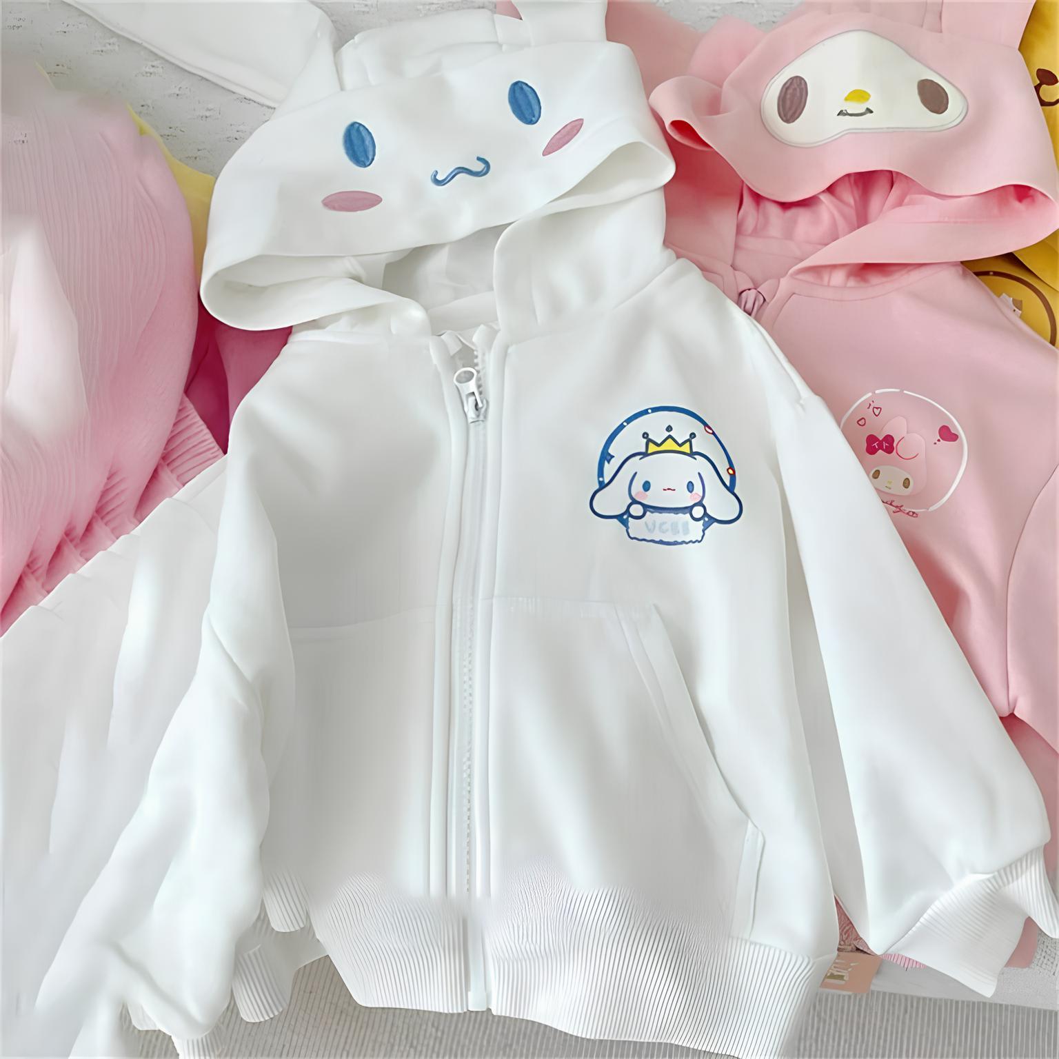 Cinnamoroll Kulaklı Beyaz Fermuarlı Hırka Sweatshirt 