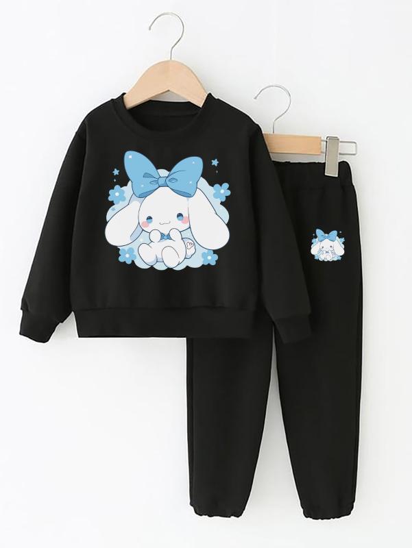 Cinnamoroll Mavi Kurdele Baskılı Siyah  Kışlık Kalın Kumaş Eşofman Takım 