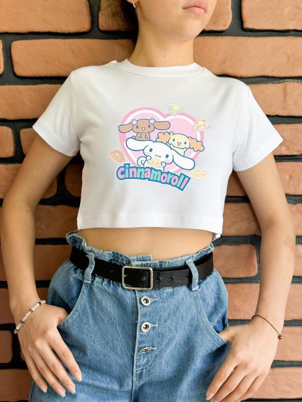 Cinnamoroll Yeni Sezon Baskılı Beyaz  Crop 