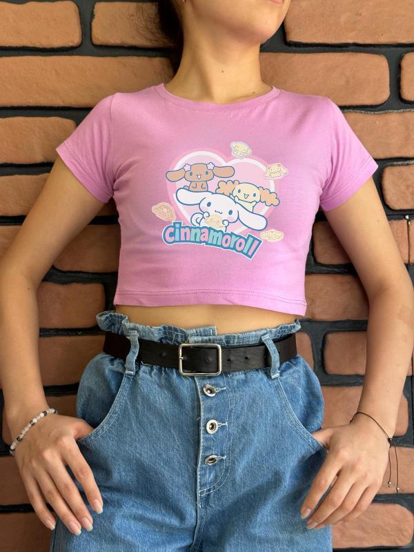 Cinnamoroll Yeni Sezon Baskılı Mavi Crop (dar kalıptır)