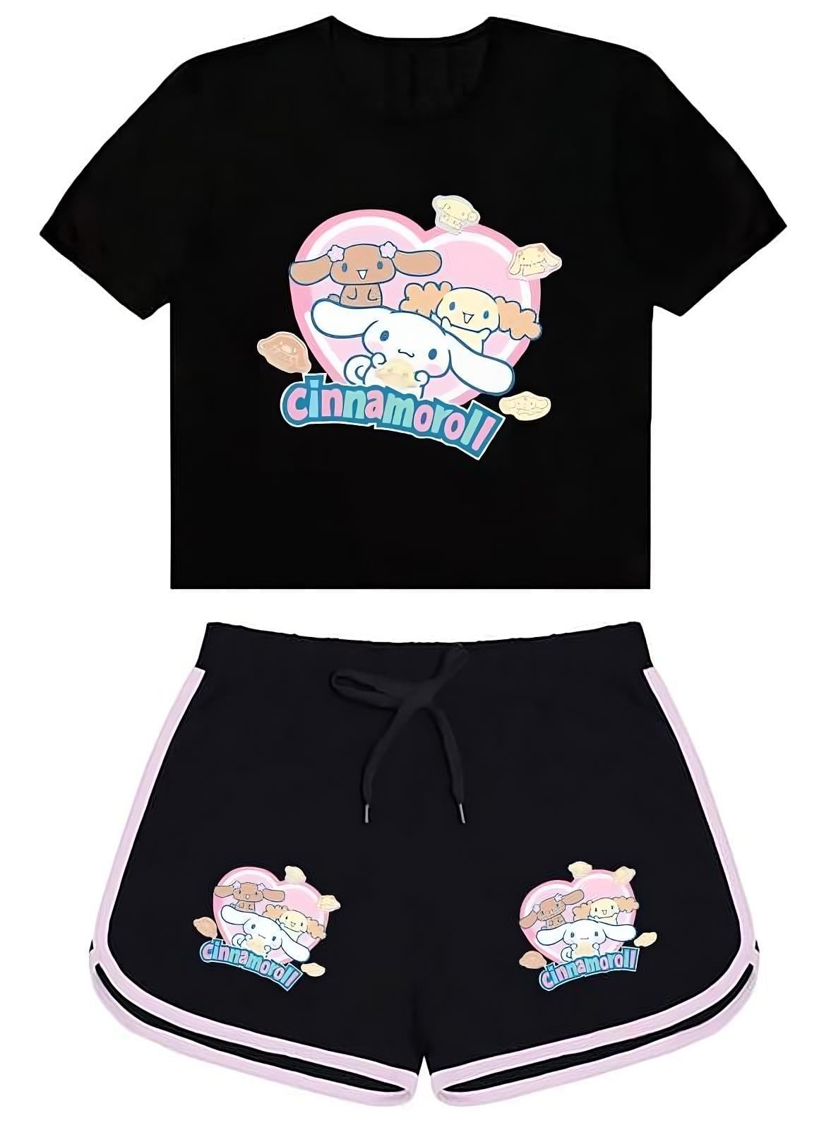 Cinnamoroll Yeni Sezon Baskılı Siyah Şort/Tişört Takım