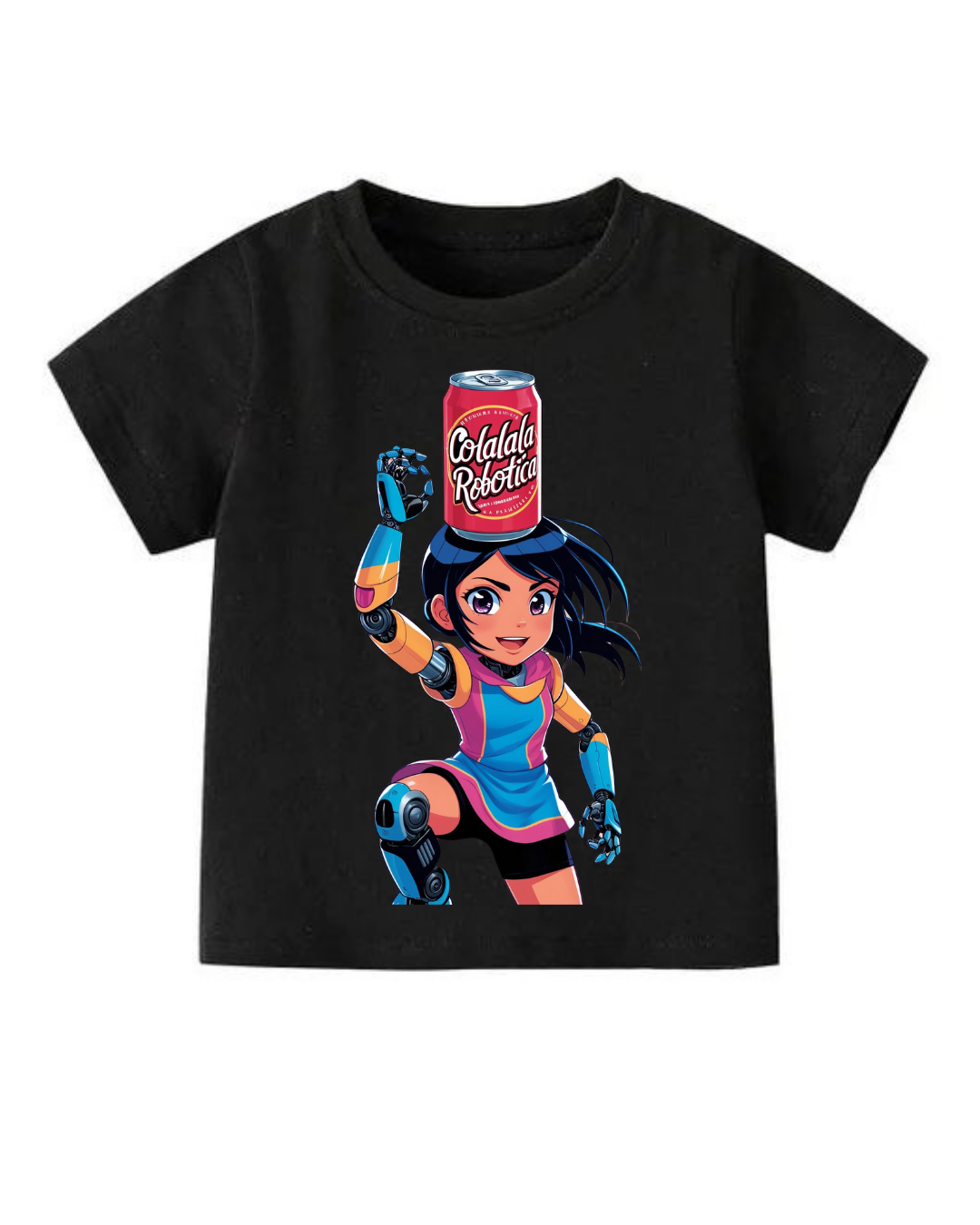 Colalala Robotica Baskılı Siyah Tişört T-shirt 