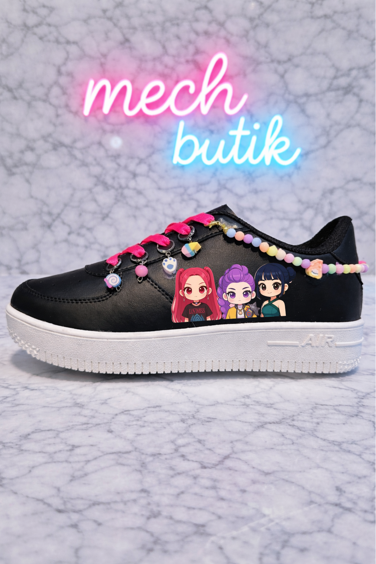 Demon Hunters Huntirx 3 Kız Baskılı Siyah Boncuk Ve Halhallı Spor Ayakkabı Sneaker 