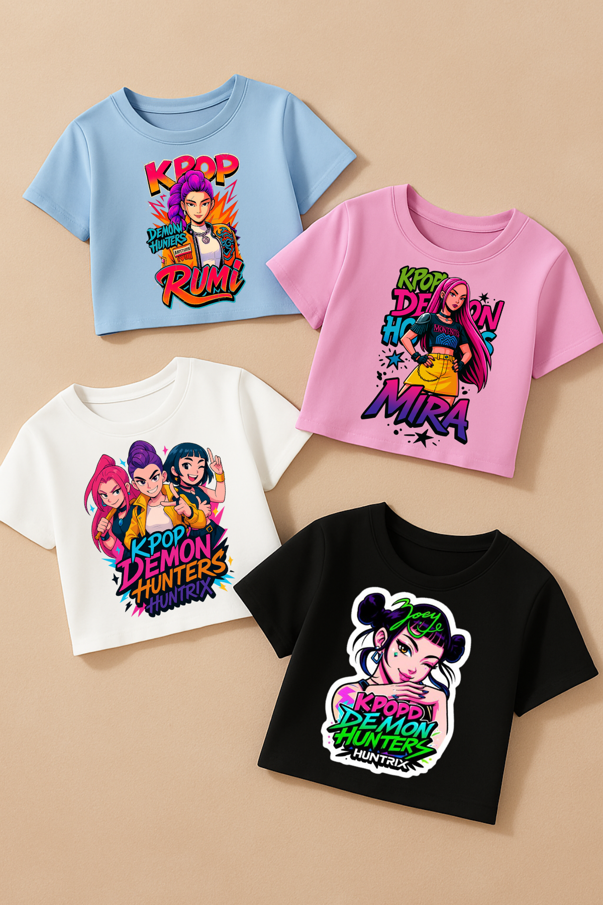 Demon Hunters Huntrix Baskılı Pamuklu 4 Adet Crop-Top Set 4lü Crop-Tişört