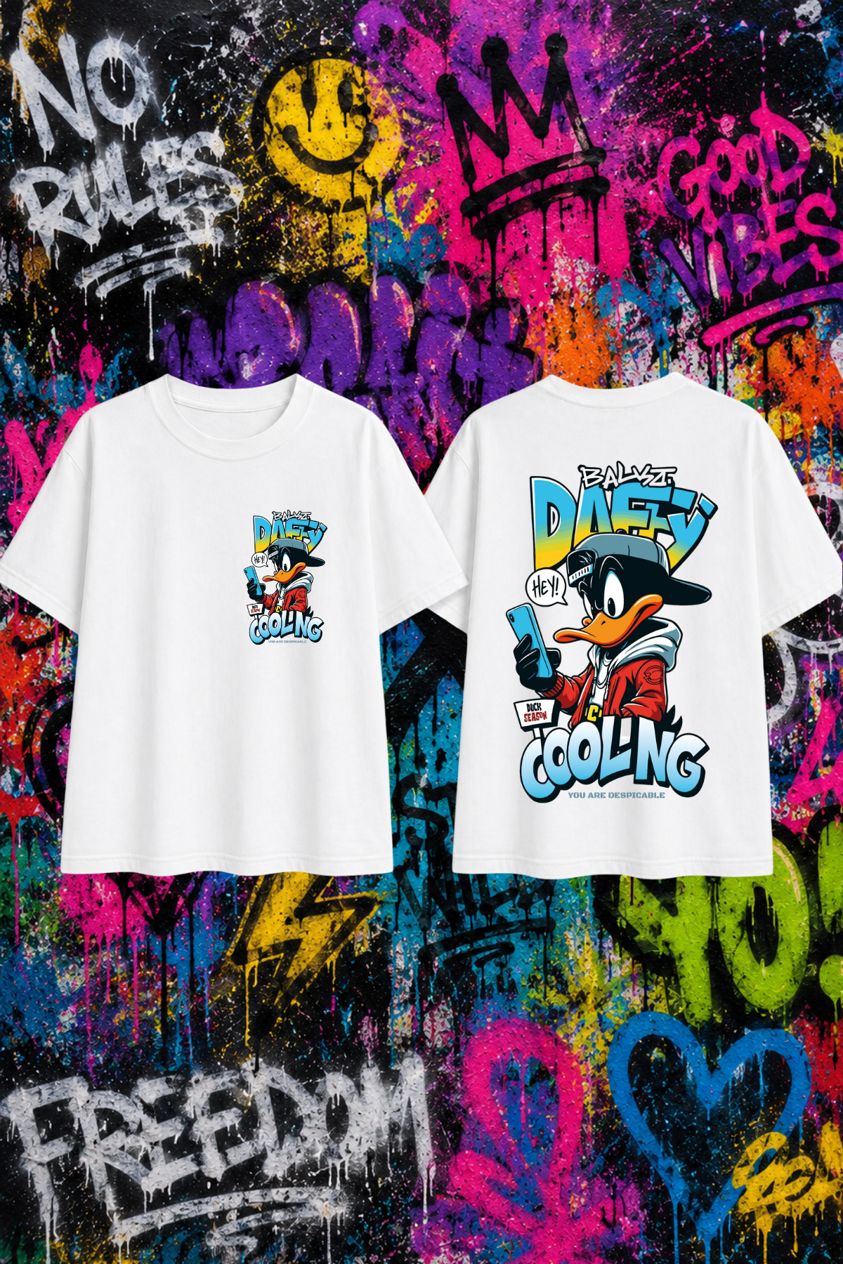Dufy Duck Artestic Baskılı Beyaz Unisex Tişört  Tshirt