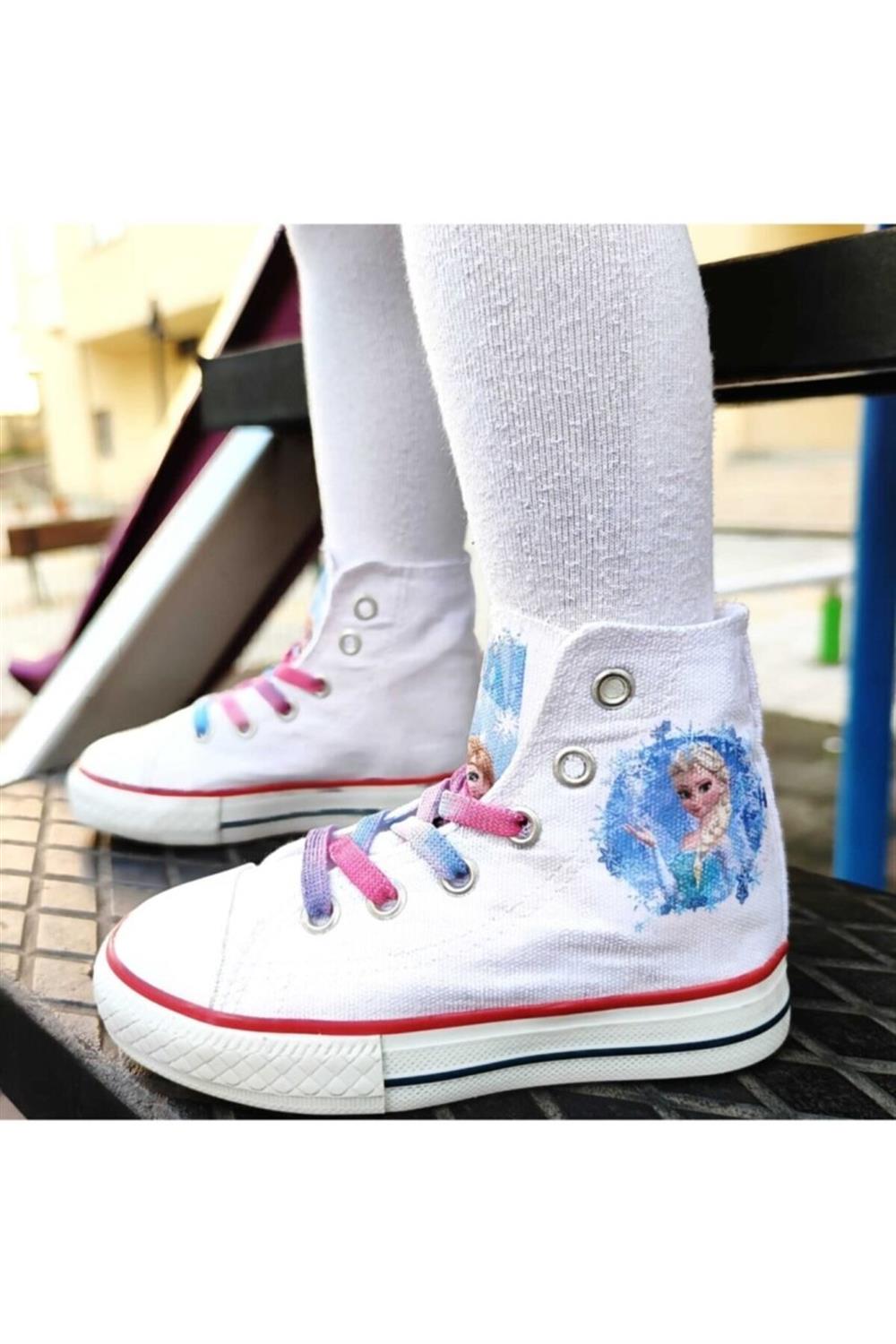 Elsa Baskılı Kız Çocuk Sneakers Beyaz Spor Ayakkabı