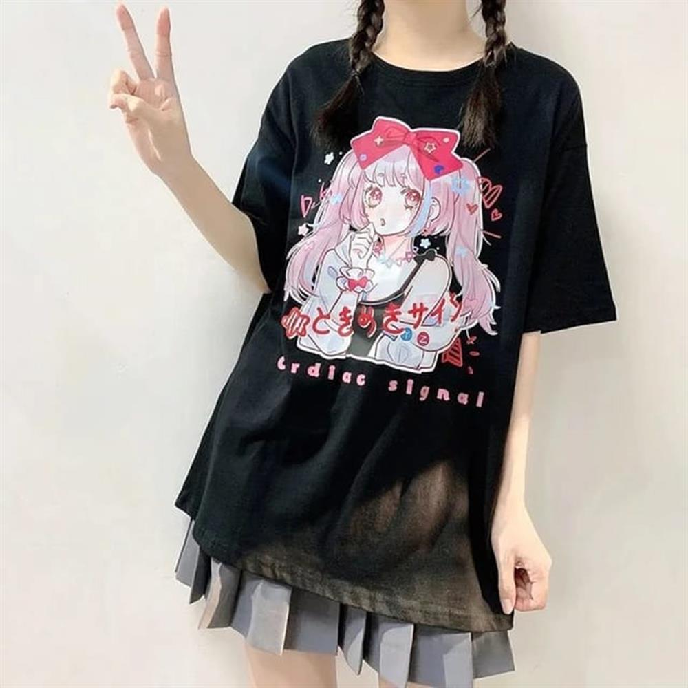 Harujuku Gothic Siyah Baskılı Oversize T-shirt
