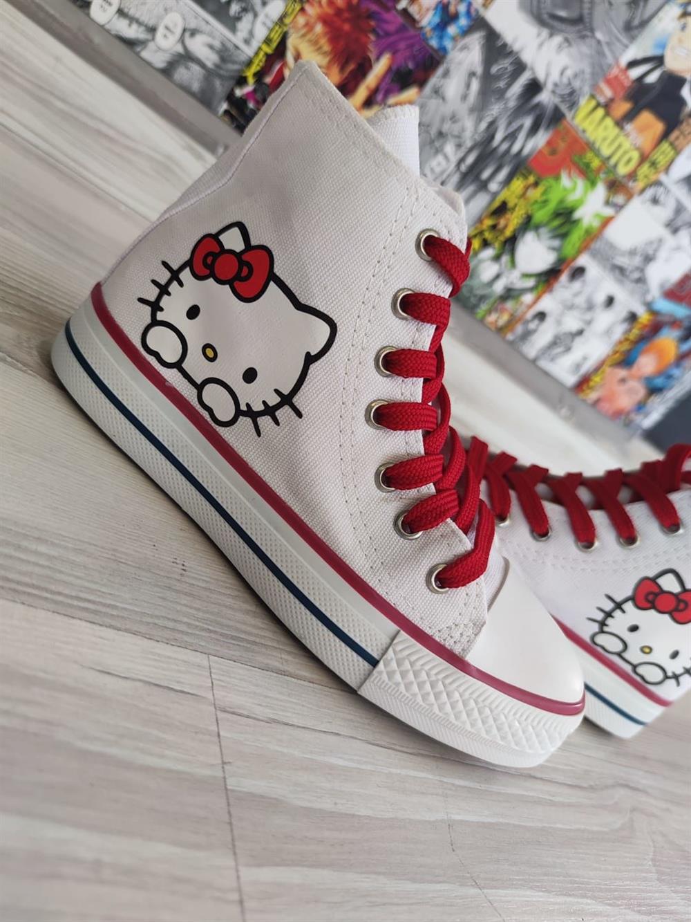 Hello Kitty Baskılı Beyaz Uzun Kız Çocuk Spor Ayakkabı Sneakers