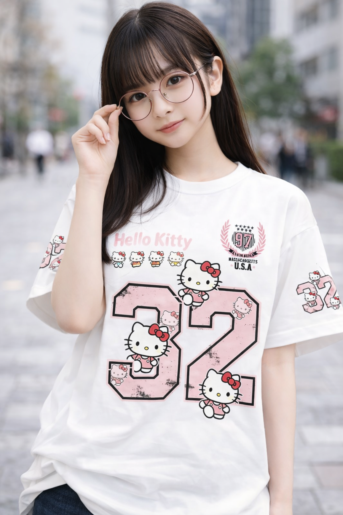 Hello Kitty Kawaii 32 Baskılı Beyaz Tişört Tshirt