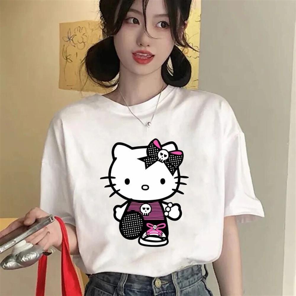 Hellokitty Baskılı Beyaz  Büyük Baskı Oversize Tshirt Tişort