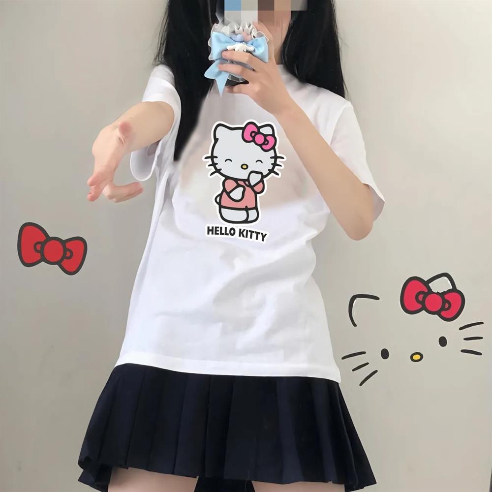 Hellokitty Baskılı Beyaz  Oversize Tshirt(pudra baskı)