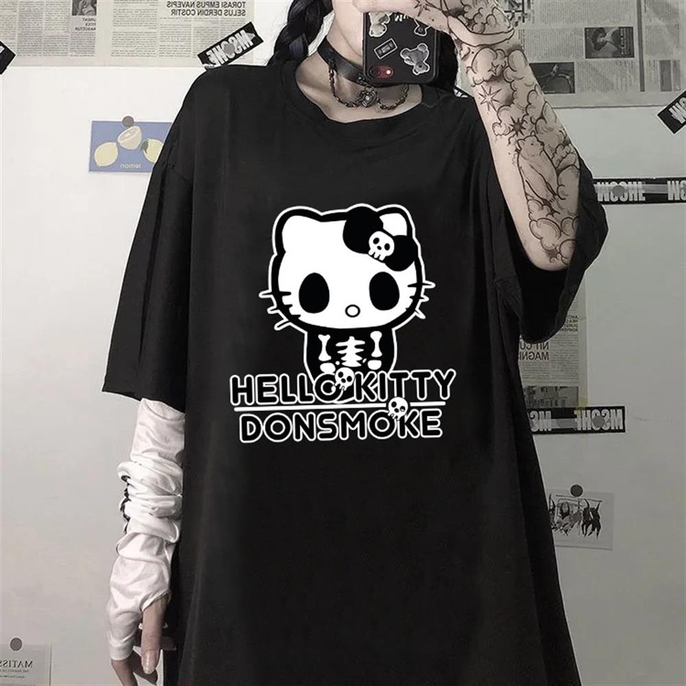 Hellokitty Donsmoke Siyah Kişiye Özel İsim Yazılabilir T-shirt Tişört
