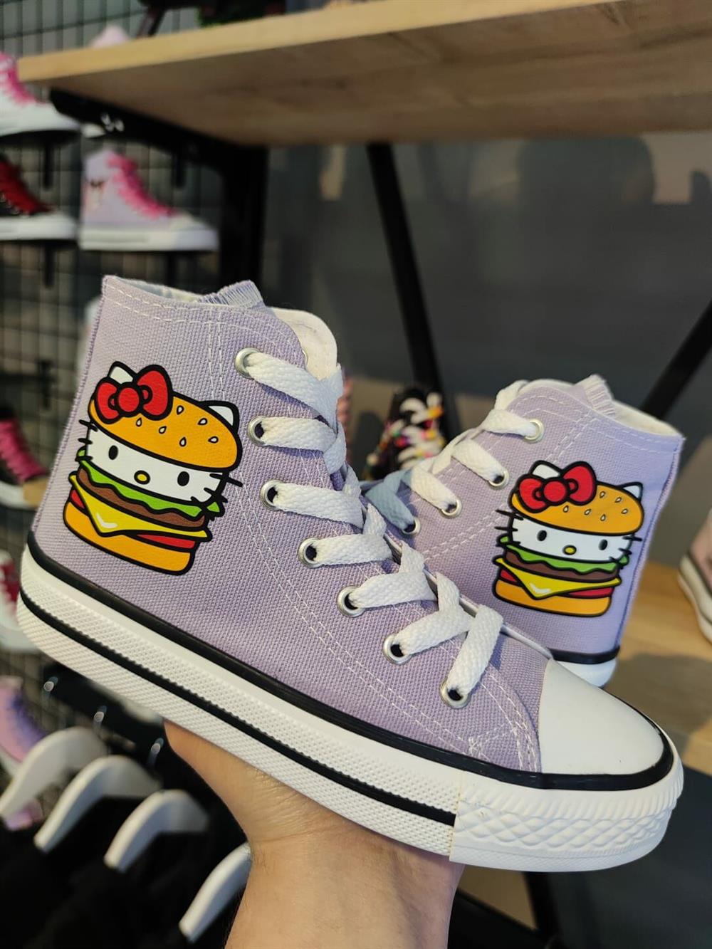 Hellokitty Hamburger Baskılı Lila Bilekli Spor Ayakkabı Sneakers
