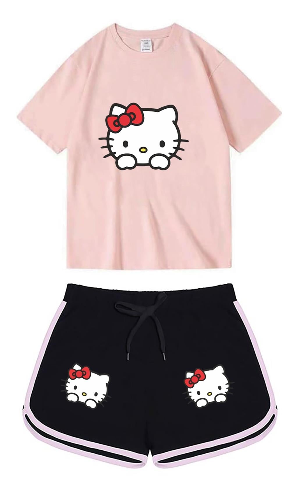 HelloKitty Pembe Tshirt Siyah Şort Takım Kombin