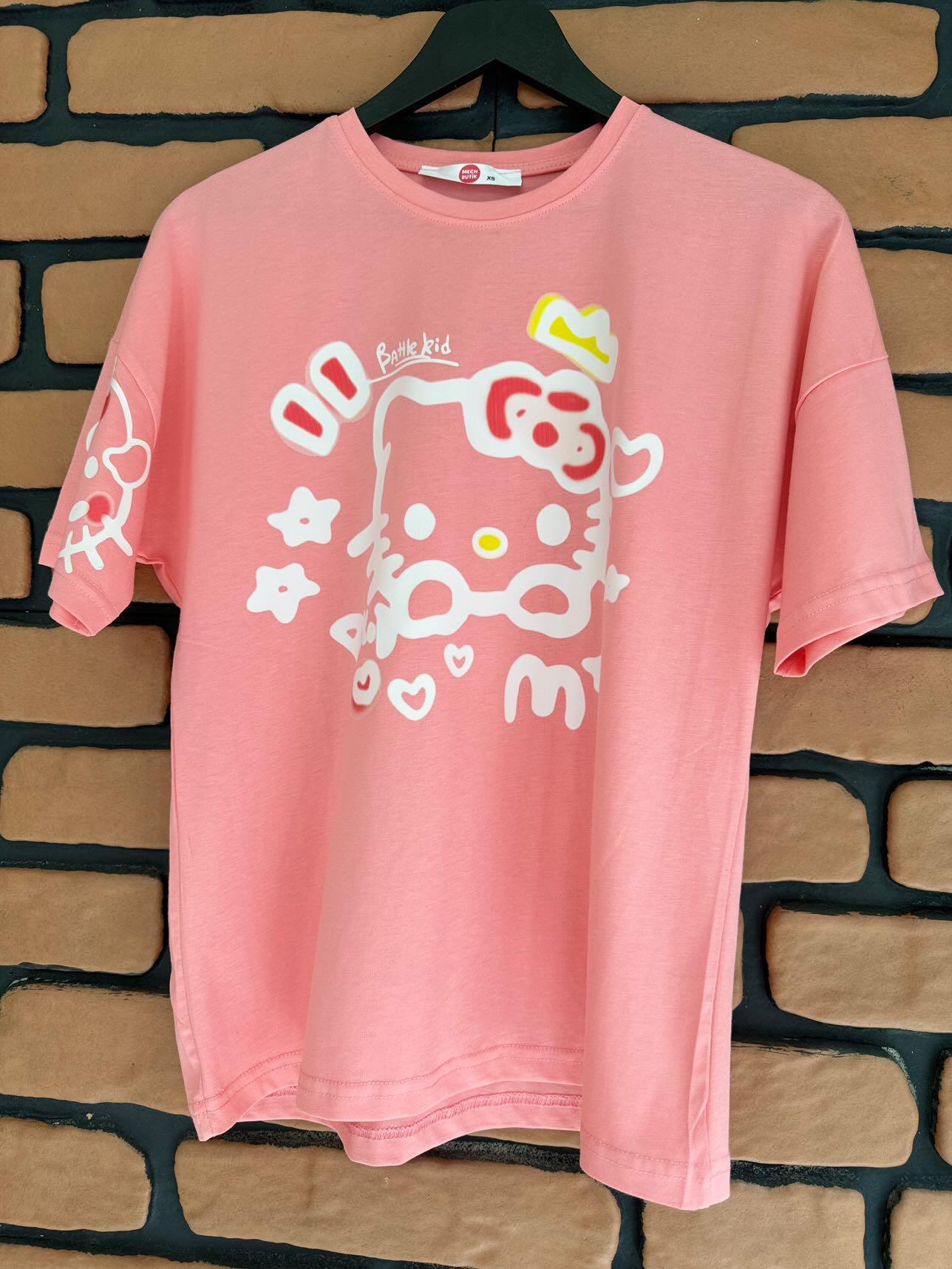 Hellokitty Spreyboya Efektli Yeni Pembe Tişört Tshirt 