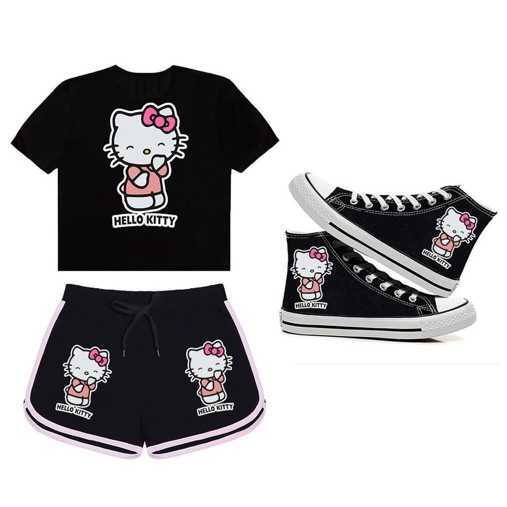 HelloKitty Turuncu Baskılı Ayakkabı,Şort,Tshirt Kombin