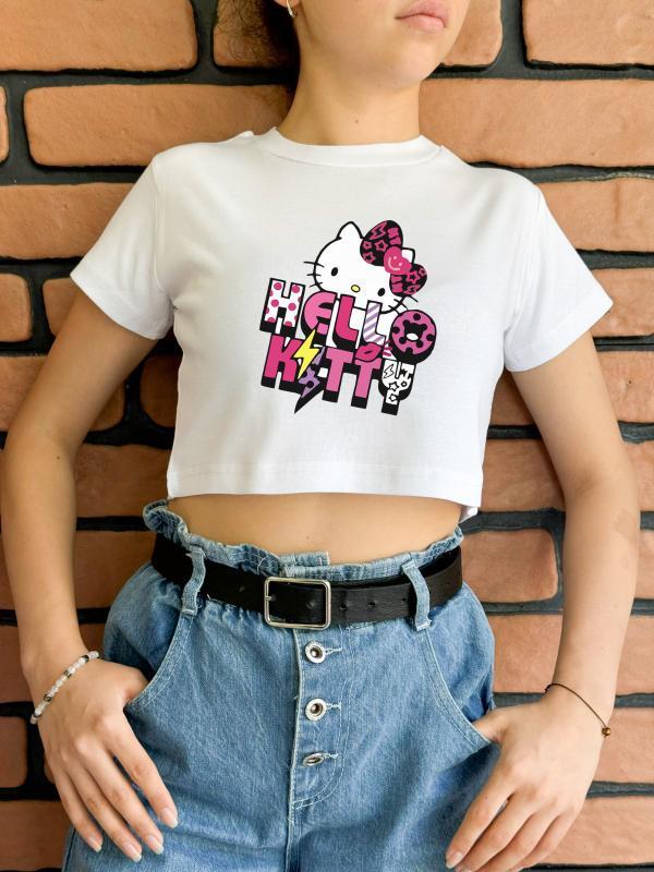 Hellokitty Yeni Sezon Baskılı Beyaz  Crop 