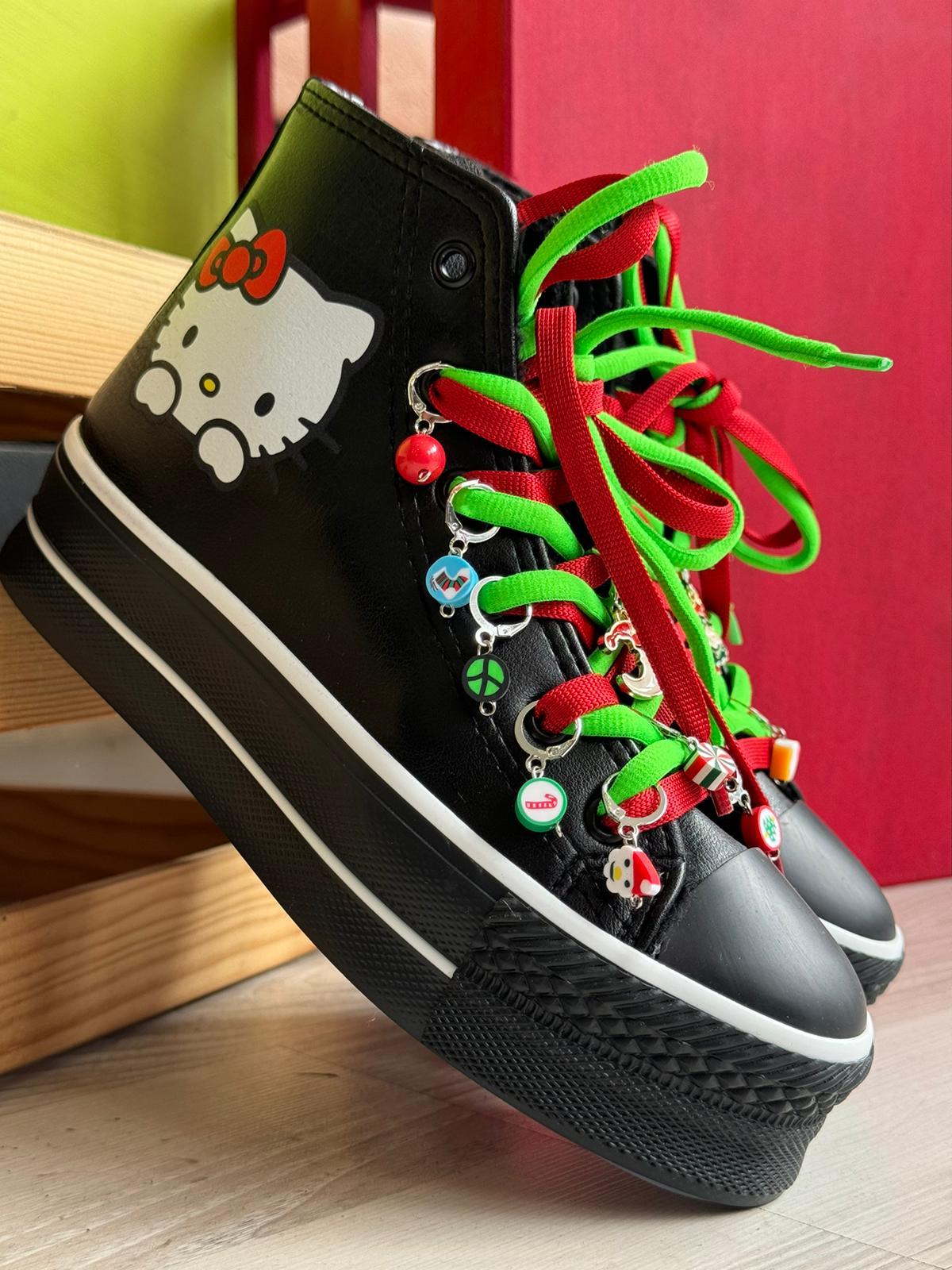 Hellokitty Yılbaşı Konsept Boncuklu Deri Yüksek Şeffaf Kaydırmaz Taban Spor Ayakkabı Sneaker
