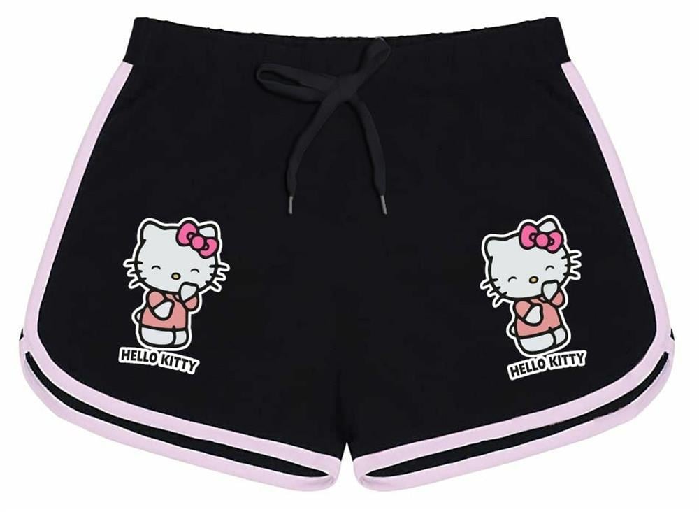 HelloKitty(pudra detaylı) Baskılı Siyah Pembe Detaylı Kız Çocuk Şort