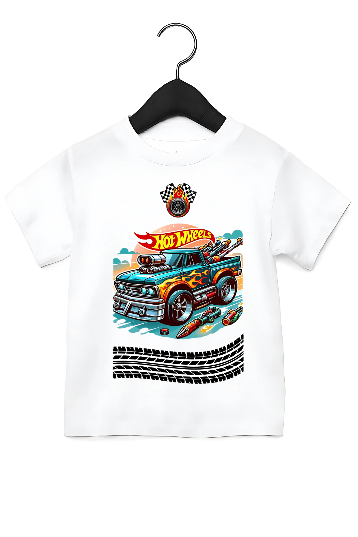 Hot Wheels 3 Araba Alevli  Baskılı Beyaz Tişört 