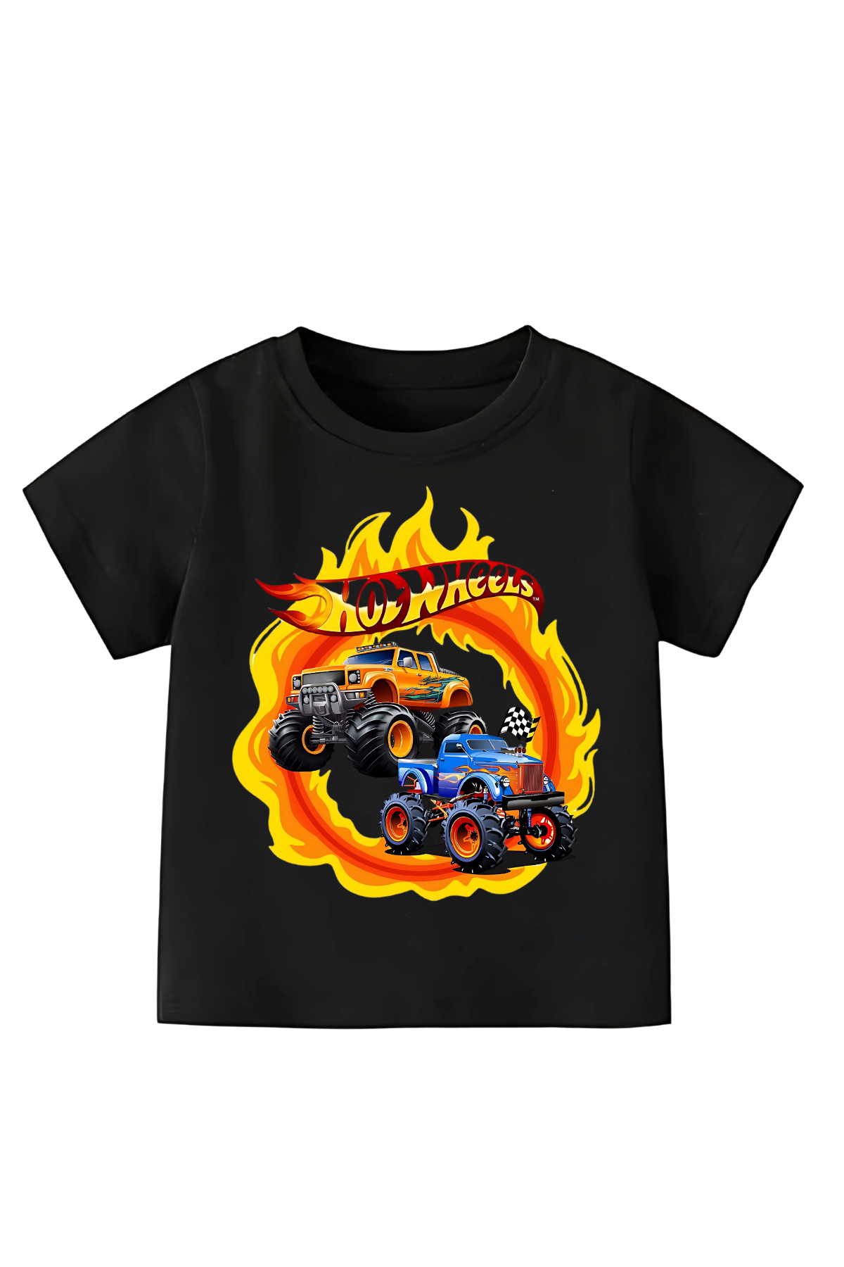 Hot Wheels Alevli 2 Araba Baskılı Siyah Tişört  T-Shirt 